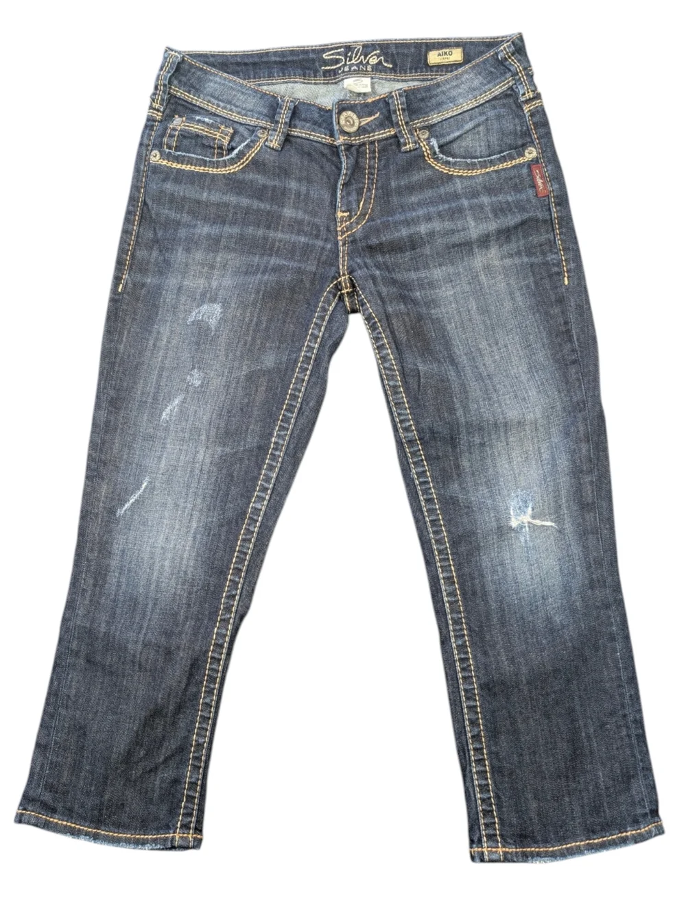 Vintage Y2K Silver Jeans Aiko Capri Distressed Cotton Jeans. W27